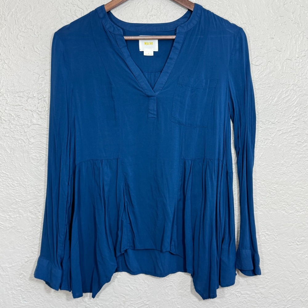 Anthropologie Maeve Laiken Henley Blouse Top 6 Babydoll Asymmetric Ballet Soft